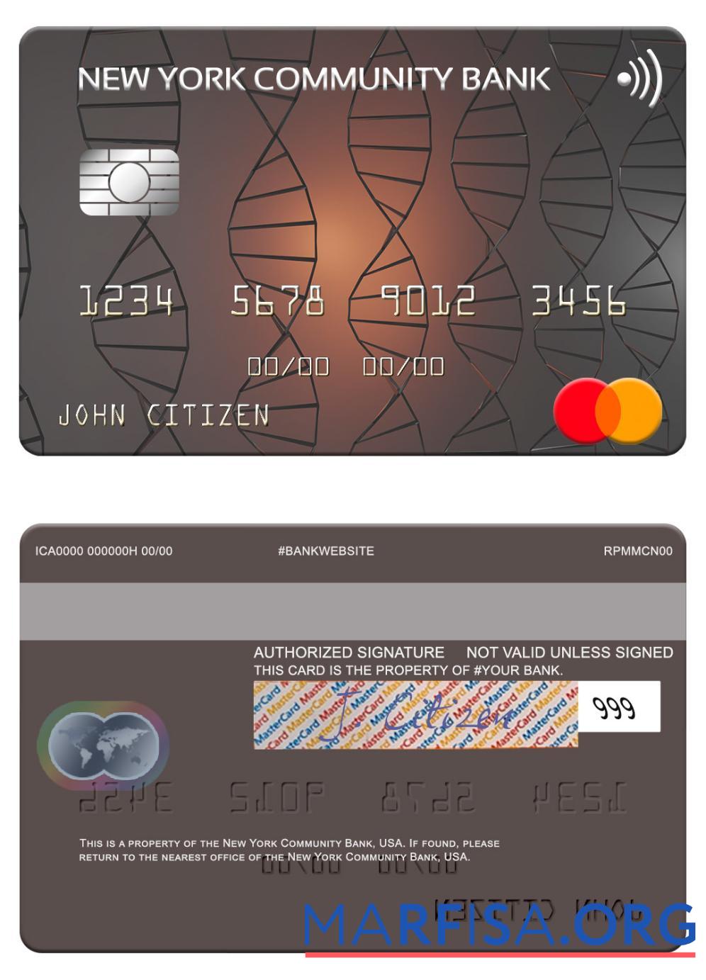 Printable USA New York Community Bank mastercard real example